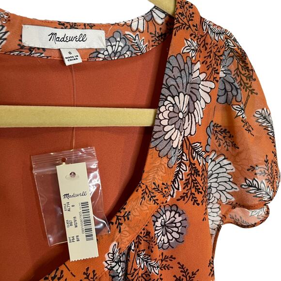 NWT Madewell Sheer-Sleeve Button Front Midi Dress Gathered Blooms  Size 0 - Picture 5 of 8